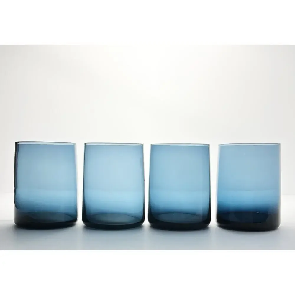 Pier 1 Set of 4 Blue Old Fashioned Tumbler Drinking Glasses 4 1/4” 16oz